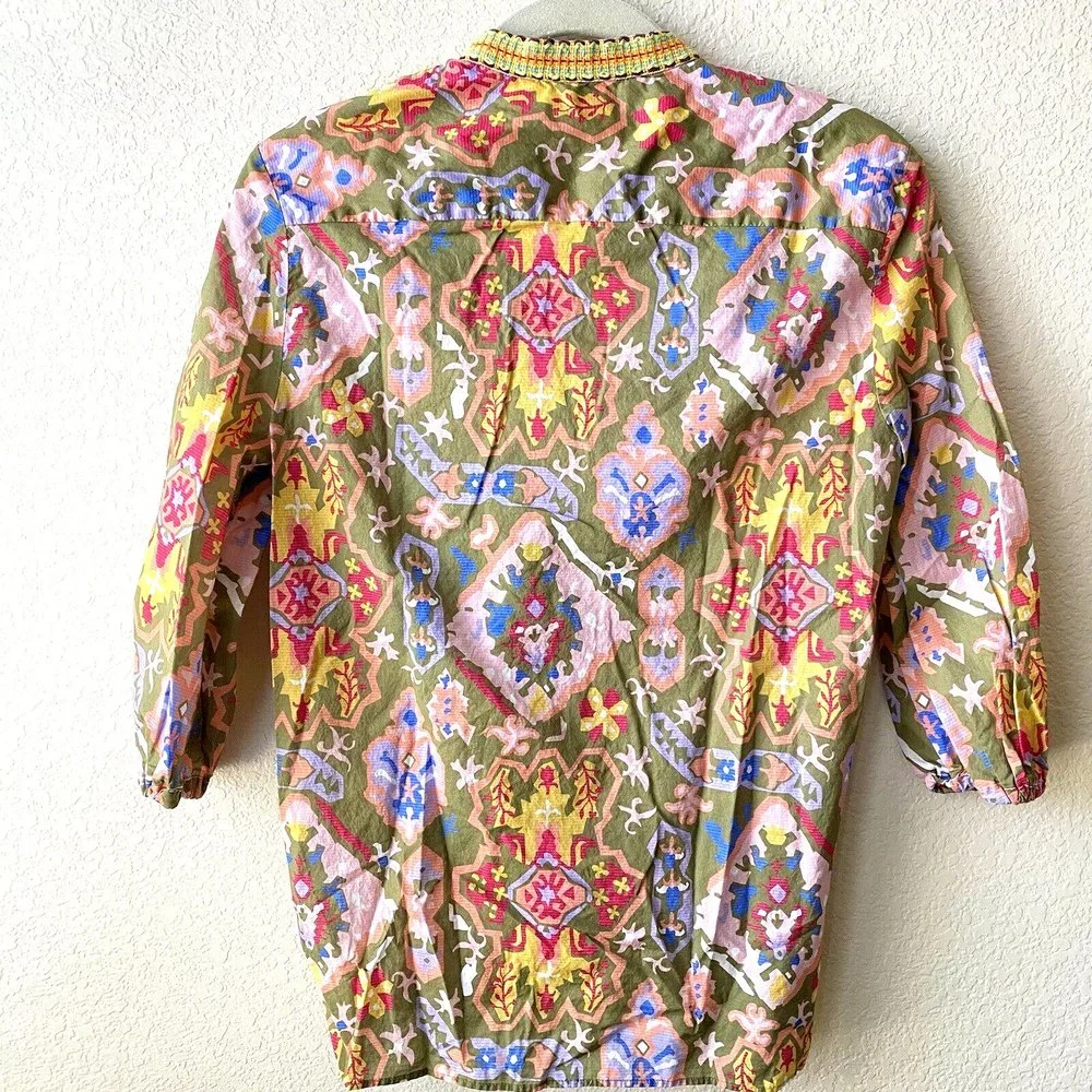 Zara Womens Boho Henley multicolor Blouse Top Size XS - Picture 2 of 5